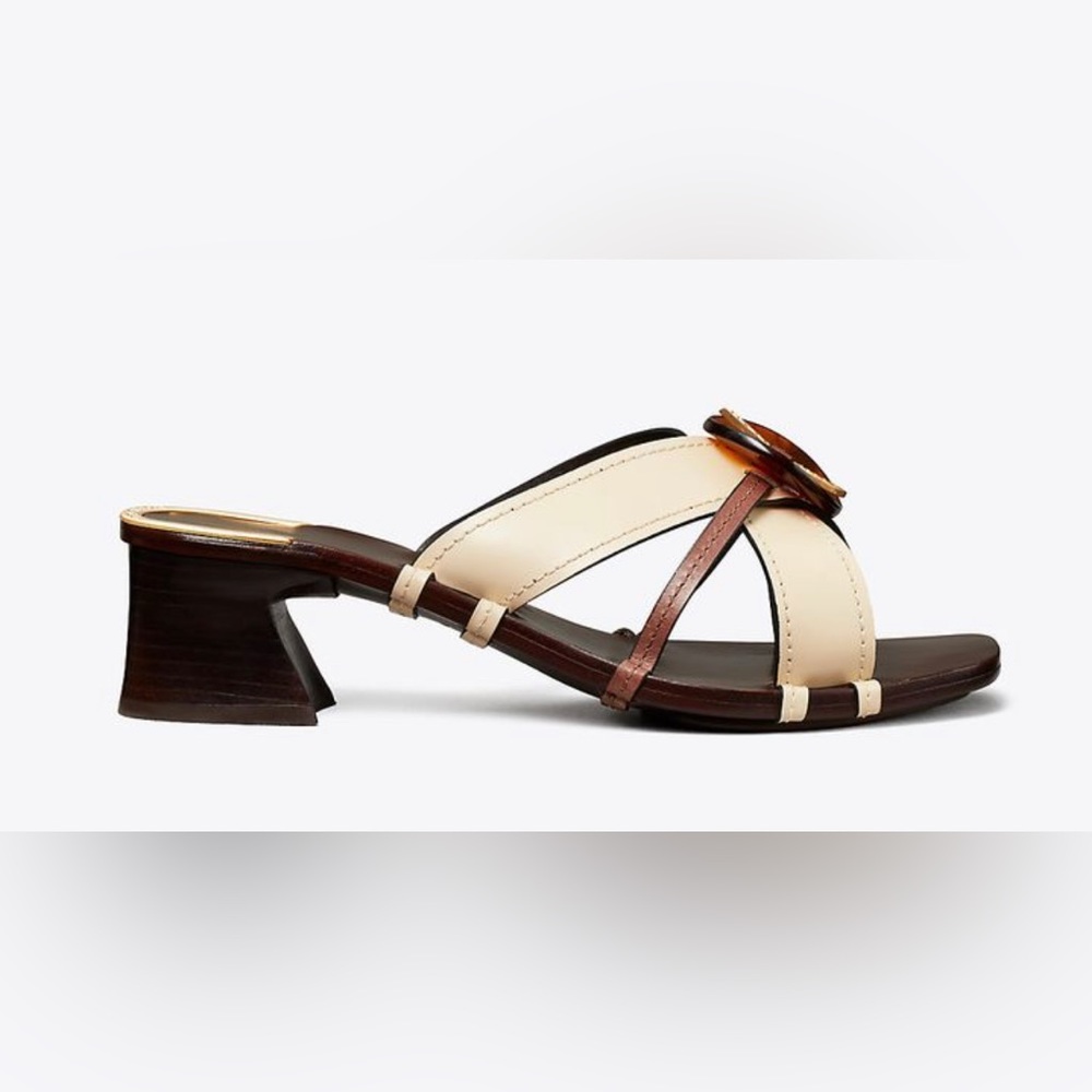 NEW Tory Burch Artisanal Knot Heeled Mule Sandals, Size 10 New Cream